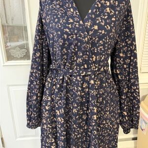 GAP Dark Blue and Beige Floral Long Sleeve Dress